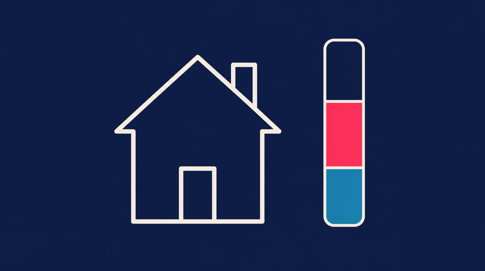 Illustration of a house outline beside a gauge showing existing loan balance, available credit line and unused room